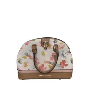 Adrienne Vittadini Handbag Floral Multicolor colorful Pattern White w brown trim